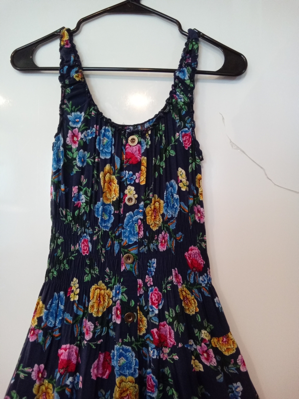 Lapis Navy Floral Tiered Sundress with Pink Yellow and Blue Blooms - Picture 4 of 8